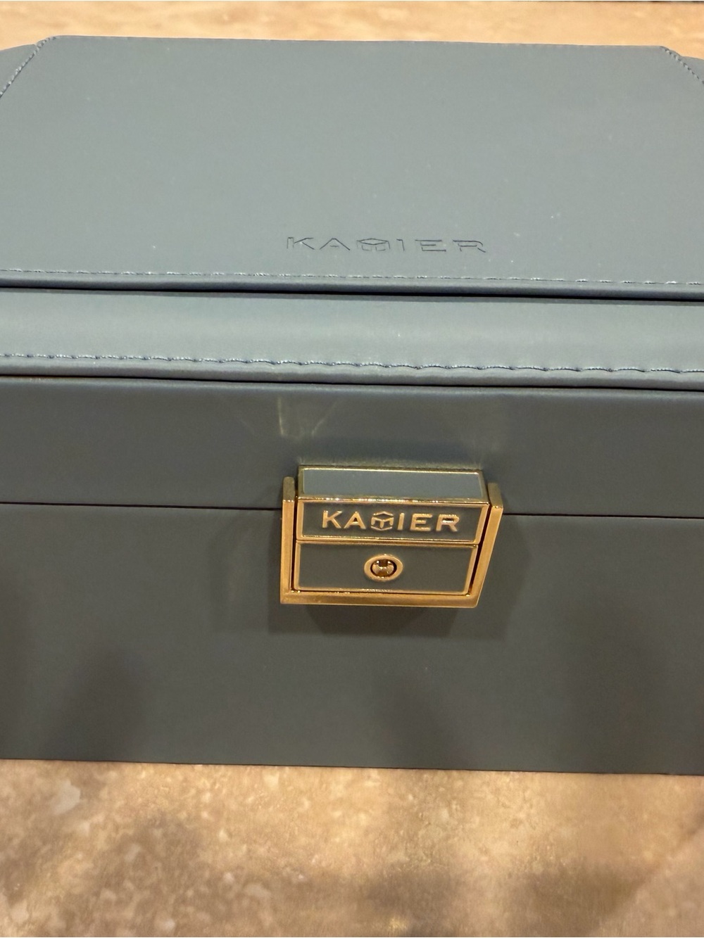 KASIER Blue Leather Jewelry Box with Gold Hardware